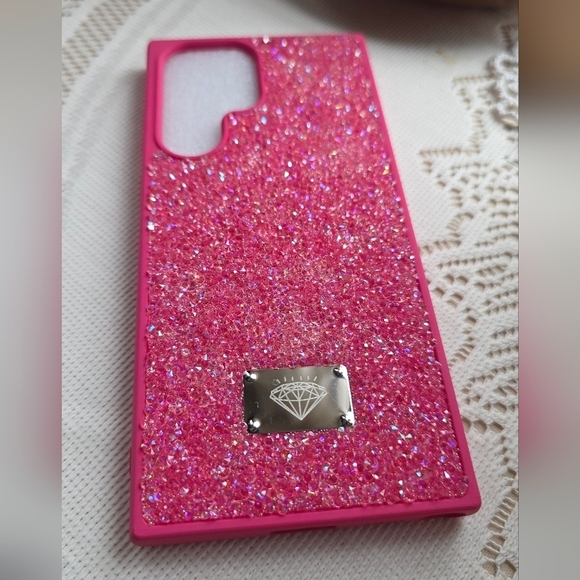 Other - Samsung Galaxy S22 Ultra Pink Glitter Phone Case with Diamond Logo